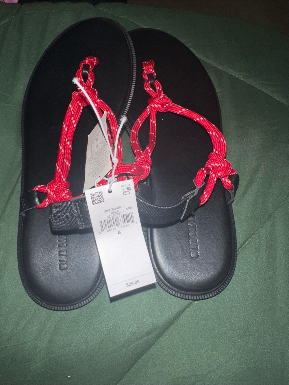 Old Navy Black Sandals with Red Rope Straps